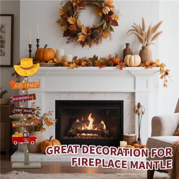 Lighted Hello Fall Wood Porch Sign Thanksgiving Welcome Door Decorations Autumn - Picture 4 of 8